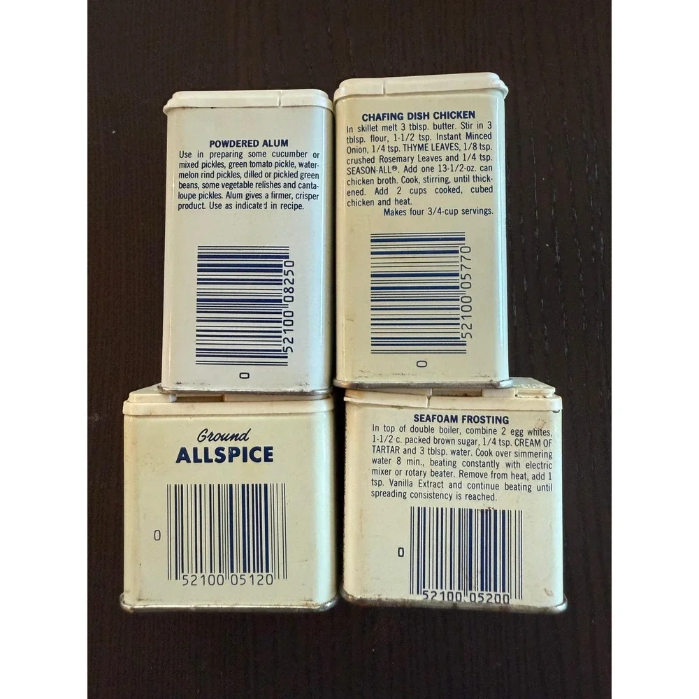 Vintage McCormick Spice Tins Alum Thyme Allspice Cream of Tartar Red & White